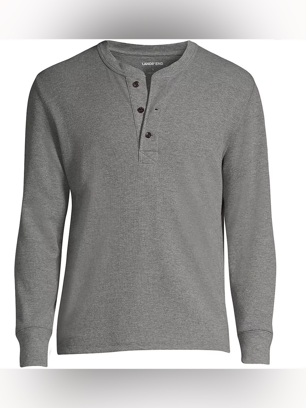 Lands' End Men's Gray Waffle Thermal Henley Long-Sleeve Shirt Like New